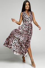 Leopard Print Open Back Split Sleeveless Dress Ins Street