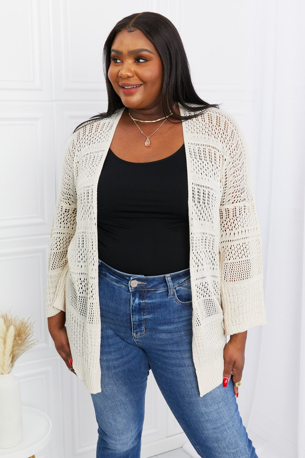 Leto Open Front Openwork Cardigan Ins Street