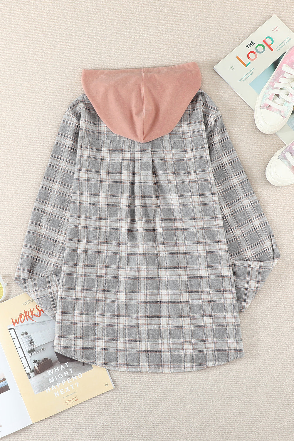 Plaid Drawstring Hooded Shirt Jacket Ins Street