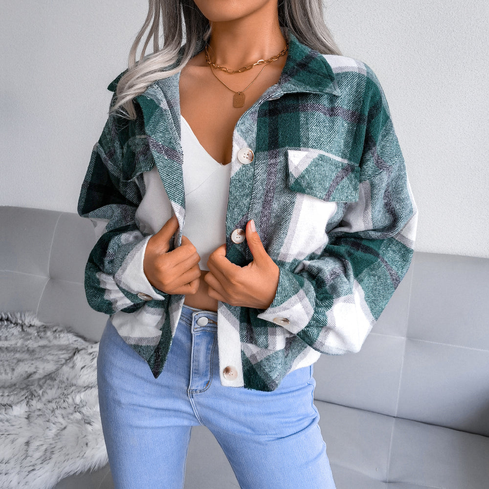 Plaid Button Cuff Long Sleeve Jacket Ins Street