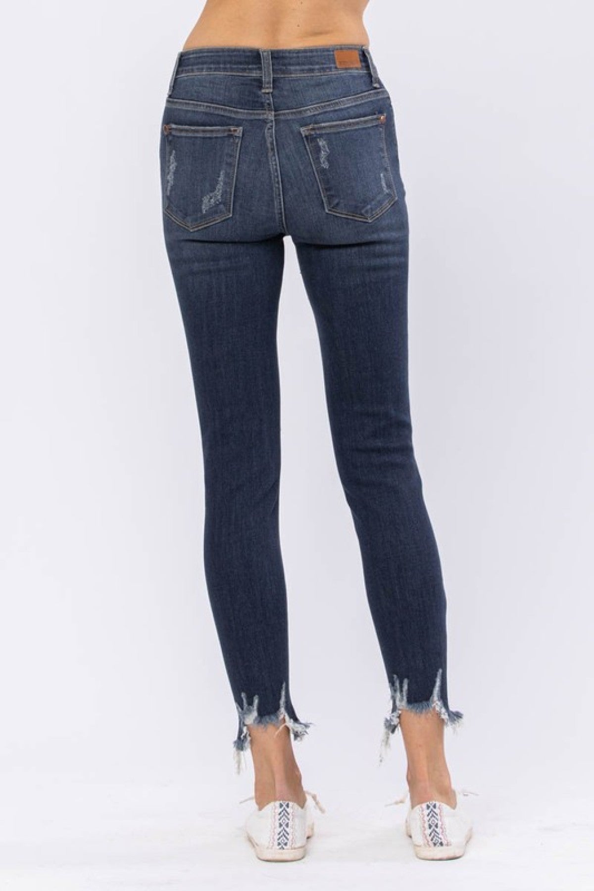 Mid-Rise Destroyed Hem Shark Bite Skinny Jeans Ins Street