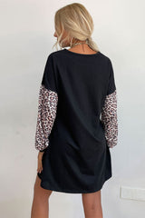 Leopard Print Sleeve Sweatshirt Dress Ins Street