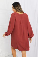 Mittoshop Full Size V-Neck Balloon Sleeve Dress with Pockets Ins Street