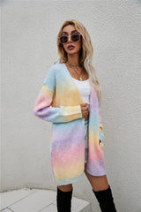 Multicolored Gradient Open Front Longline Cardigan Ins Street