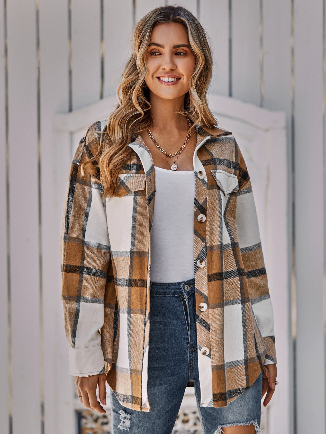 Plaid Belted Dropped Shoulder Shirt Jacket Ins Street