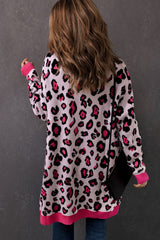 Leopard Contrast Trim Open Front Longline Cardigan Ins Street