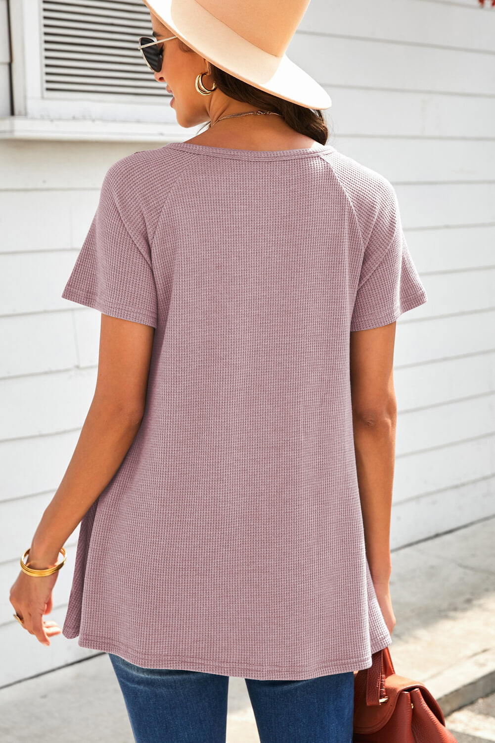 Lace Trim Waffle-Knit V-Neck Top Ins Street