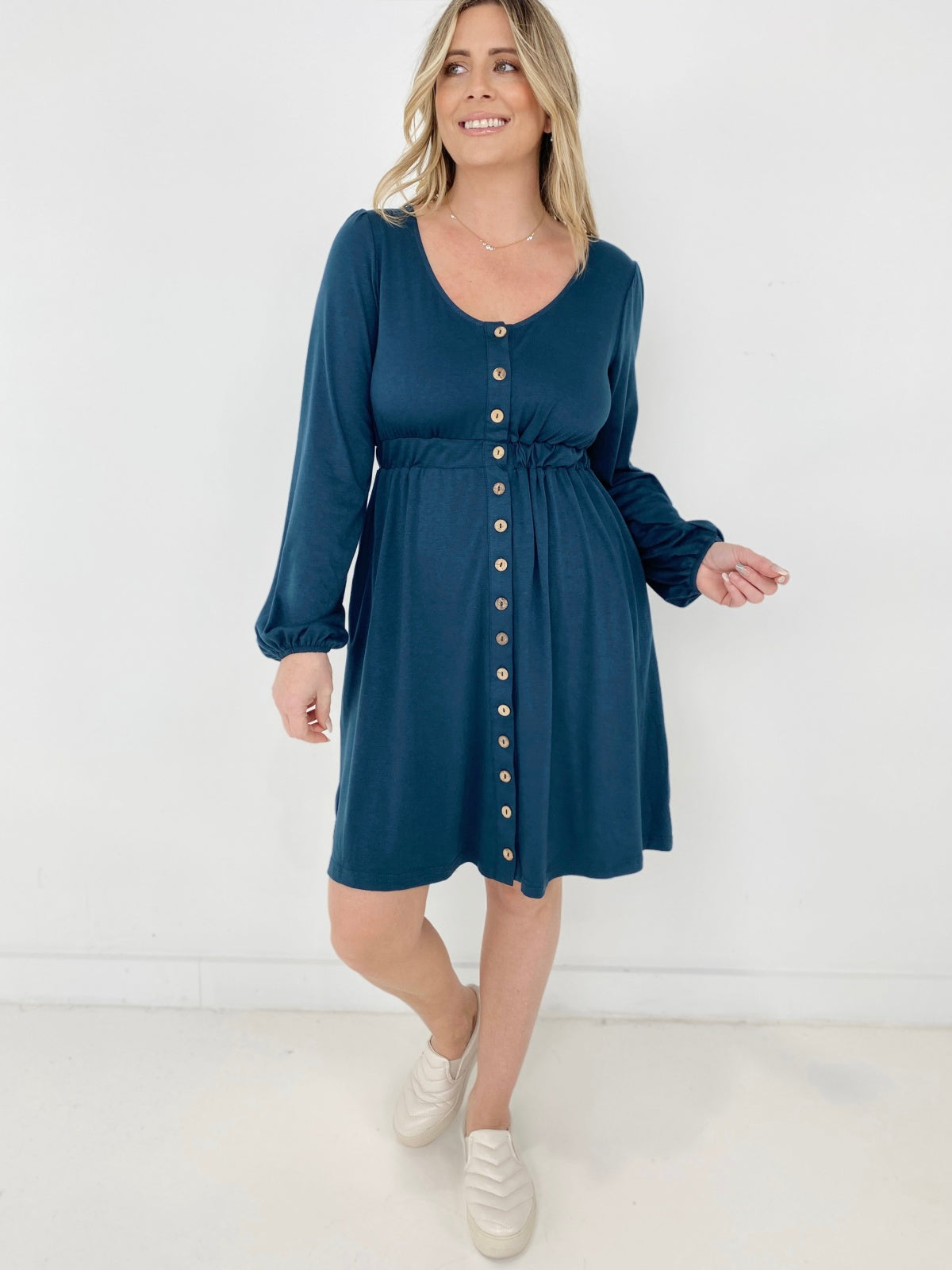 New Colors! Button Up Long Sleeve Dress Kiwidrop