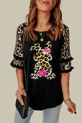 Easter Leopard Frill Trim Half-Sleeve Top Ins Street