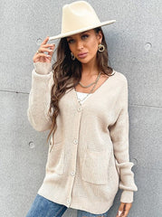 Solid Color v-neck Cardigan Knit Sweater 2023-03-14 InsStreet