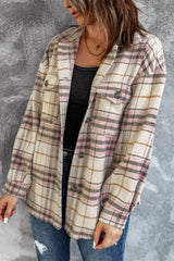 Plaid Button Down Collared Shirt Jacket with Pockets Ins Street