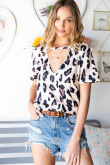 Leopard Cutout Short Sleeve Top Ins Street