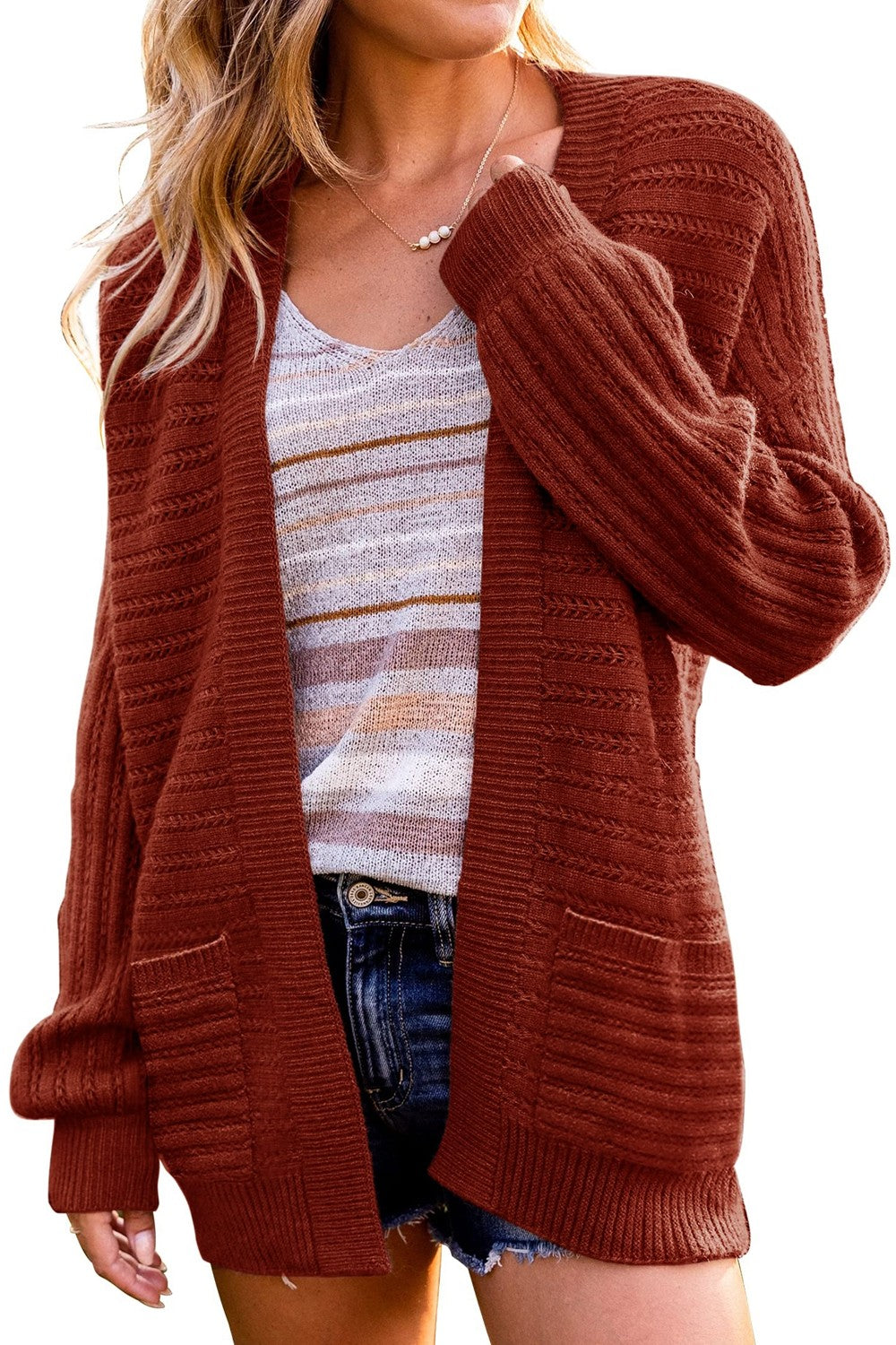 Dropped Shoulder Longline Cardigan with Pockets Ins Street