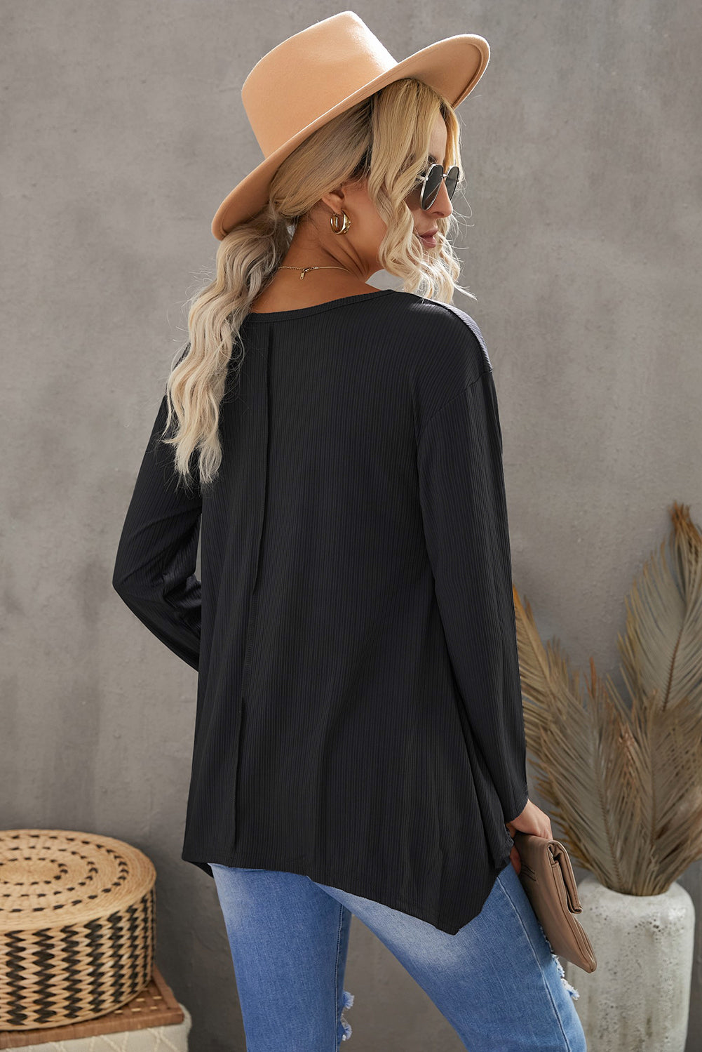 Notched Neck Asymmetric Hem Top Ins Street