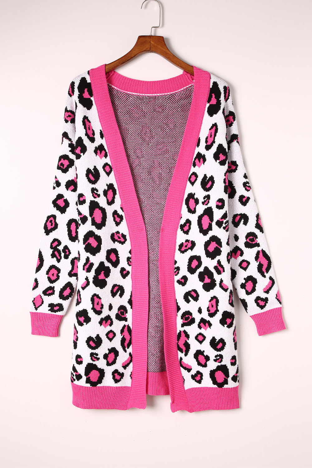 Leopard Contrast Trim Open Front Longline Cardigan Ins Street