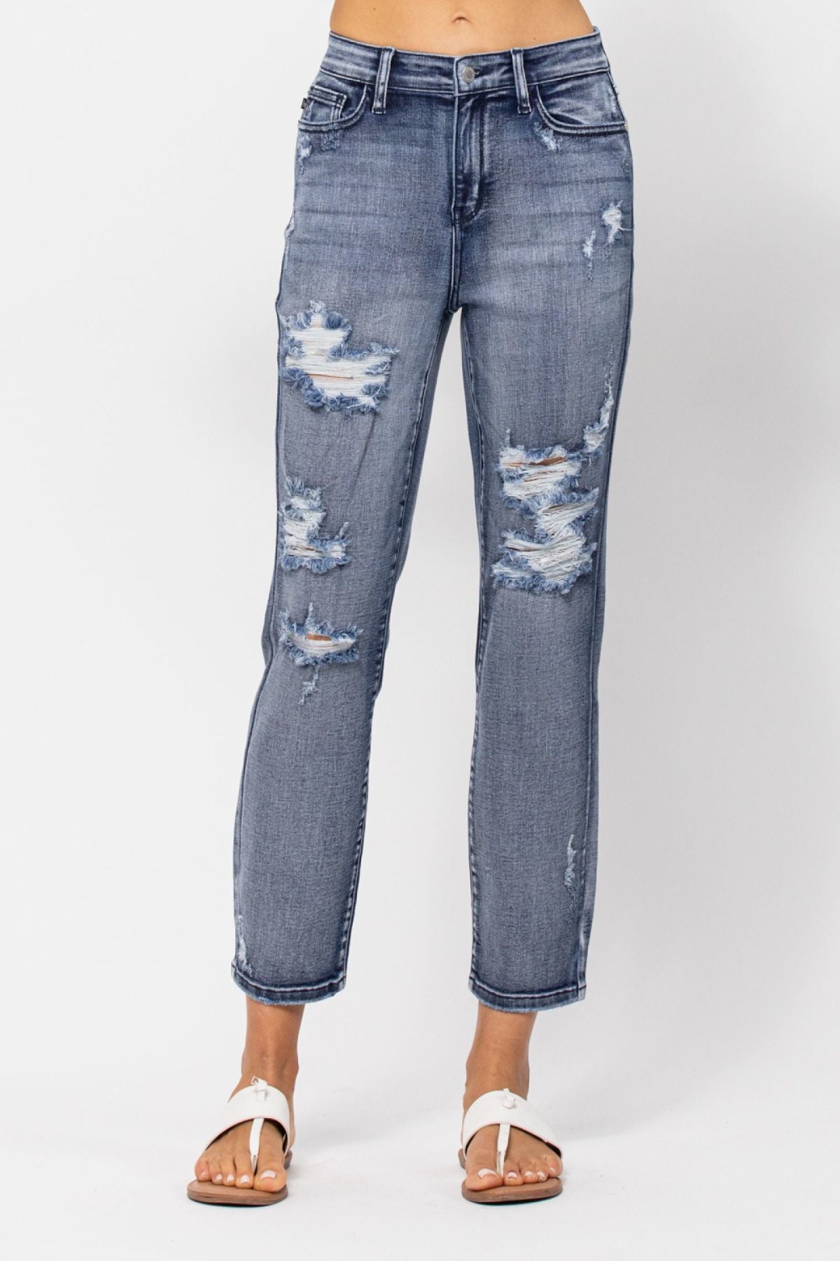 Mid-Rise Destroyed Boyfriend Jeans Ins Street