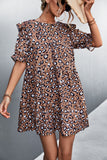 Leopard Print Ruffle Shoulder Mini Dress Ins Street