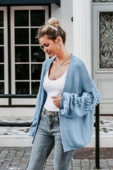 Long Fall Pom-Pom Open Front Knit Cardigan Ins street