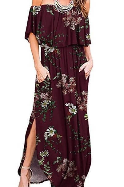 Off-Shoulder Side Split Maxi Dress Ins street