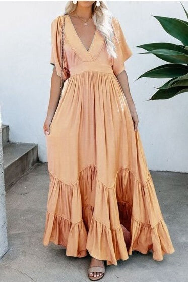 Empire Waist Tiered Bohemian Maxi Dress Ins street