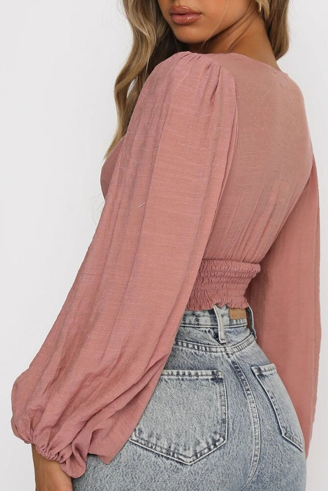 Plunging Lantern Sleeve Crop Top Ins street