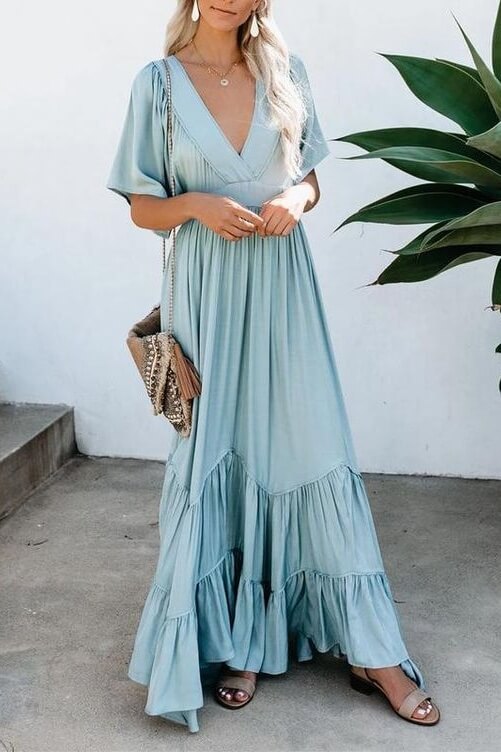 Flowy Tiered Bohemian Maxi Dress Ins street