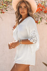 Lace Trim Surplice Flare Sleeve Romper Ins Street