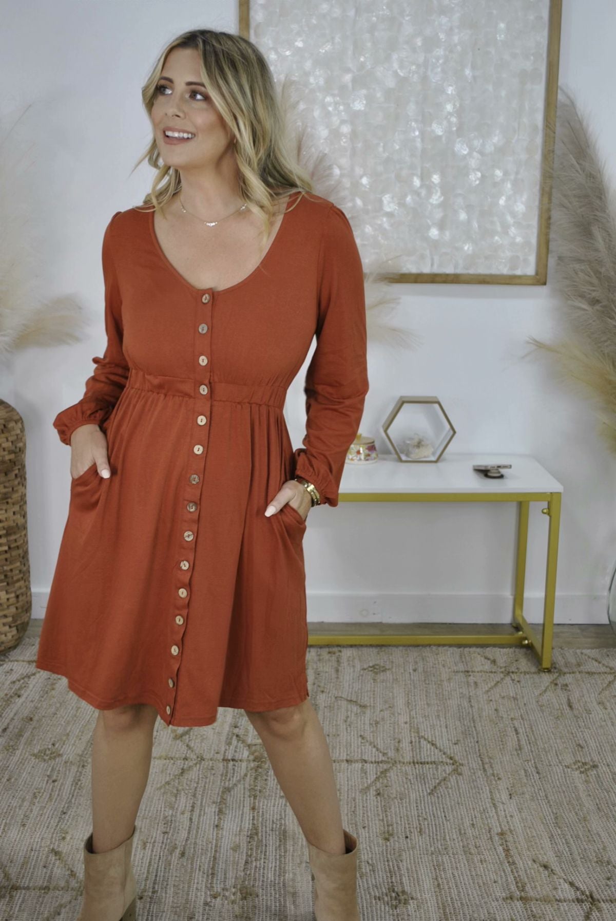 New Colors! Button Up Long Sleeve Dress Kiwidrop