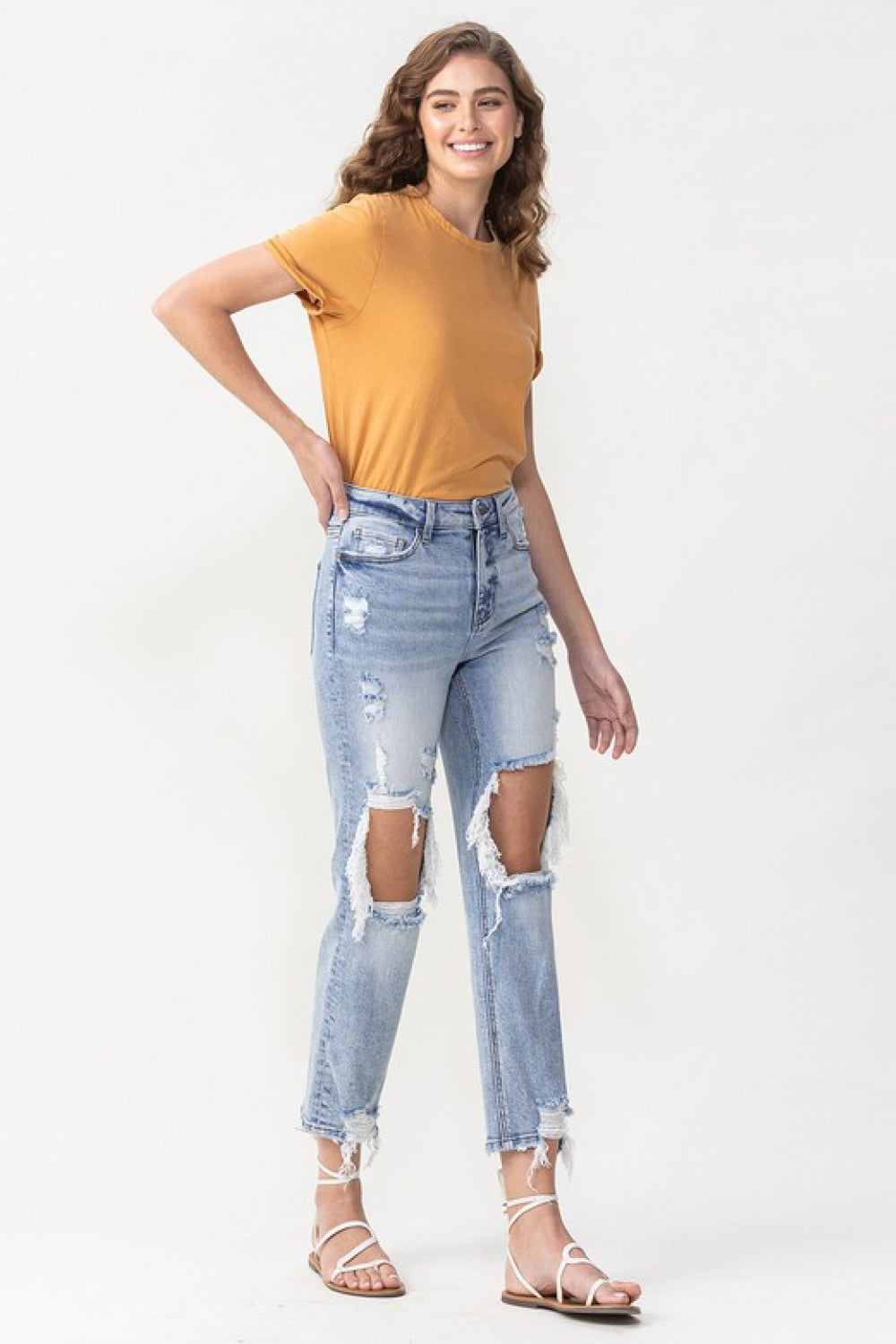 Lovervet Full Size Amari Destroyed High Rise Crop Straight Jeans Ins Street