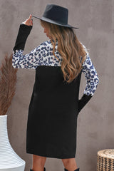 Leopard Spliced Round Neck Dress Ins Street