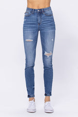 Light Blue Embroidery Pocket Distressed Skinny Jeans Ins Street