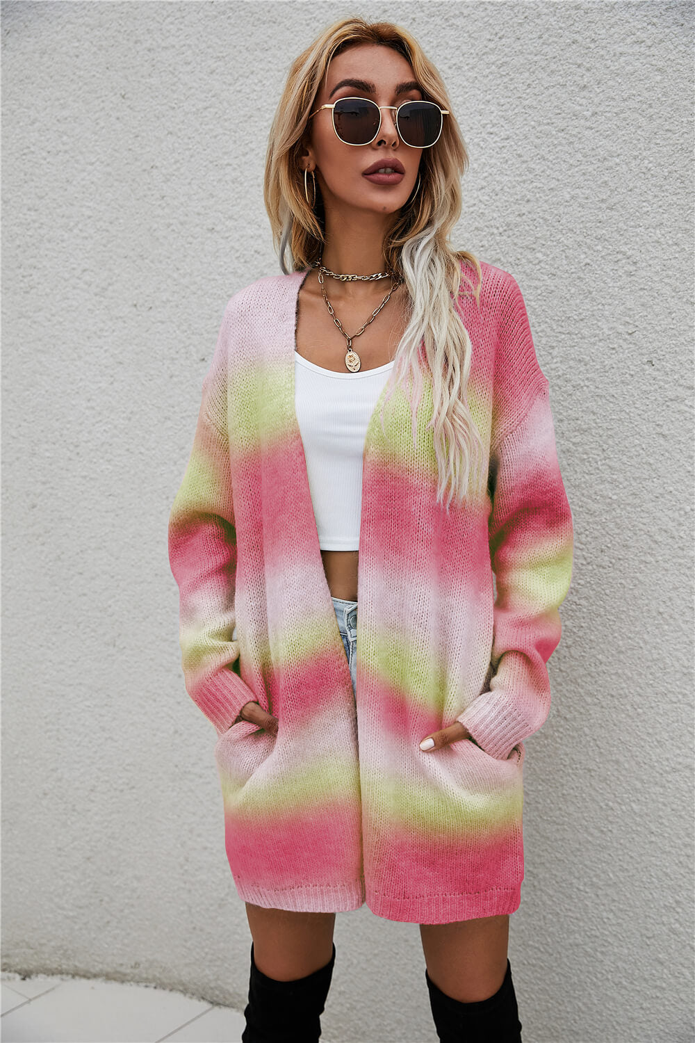 Multicolored Gradient Open Front Longline Cardigan Ins Street