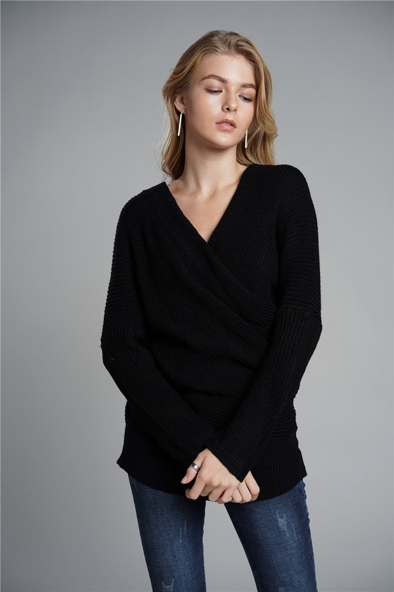 Dropped Shoulder Surplice Sweater Ins Street