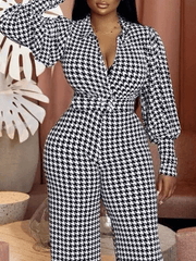 Bubble Long Sleeve V-Neck Printed Jumpsuit Ins Street