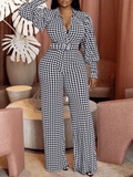 Bubble Long Sleeve V-Neck Printed Jumpsuit Ins Street