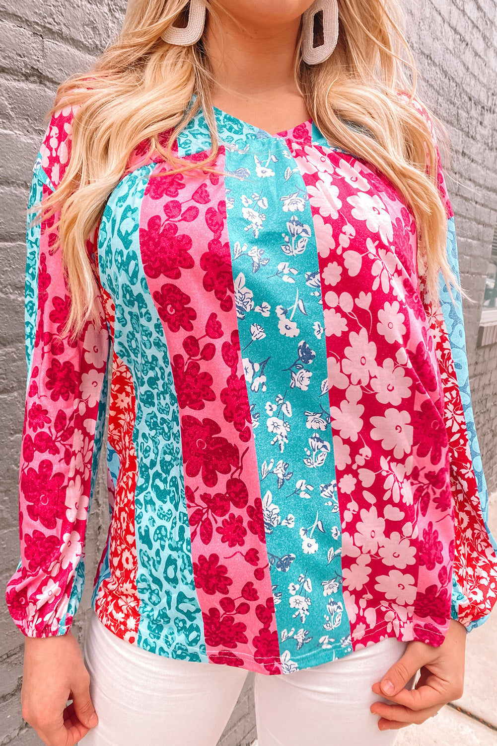 Mixed Print Patchwork Blouse Ins Street