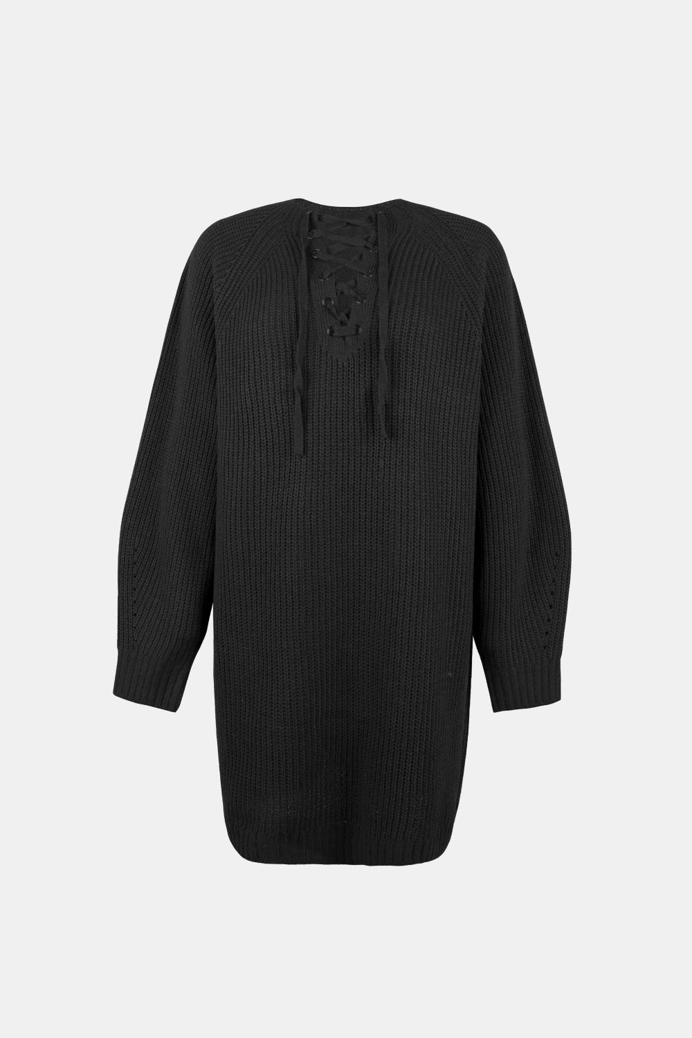 Lace-Up Balloon Sleeve Sweater Dress Ins Street