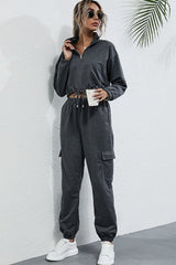 Drawstring Hem Cropped Sweatshirt and Cargo Joggers Set Ins Street