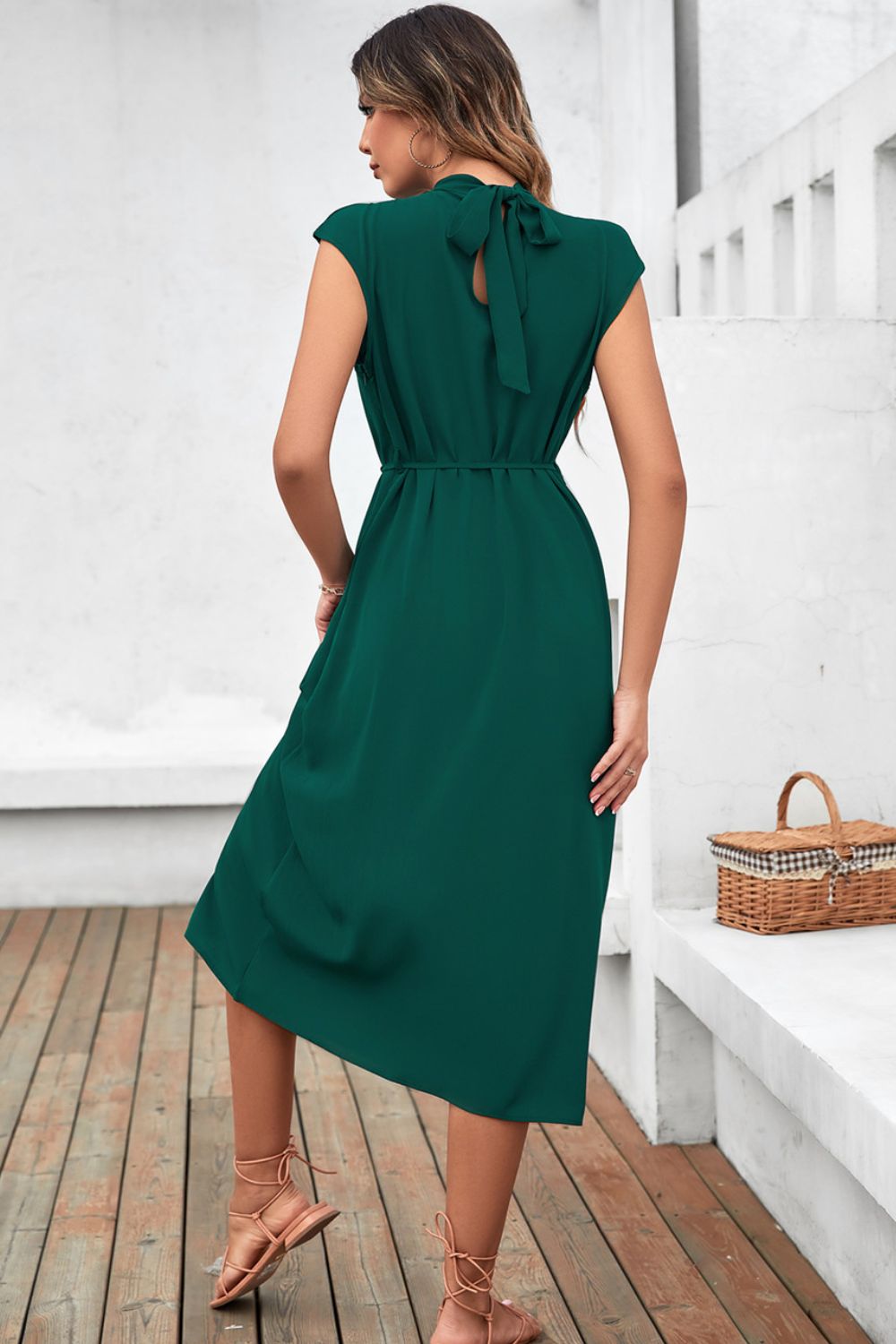 Mock Neck Tied Cap Sleeve Dress Ins Street