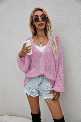 Openwork V-Neck Dropped Shoulder Cardigan Ins Street