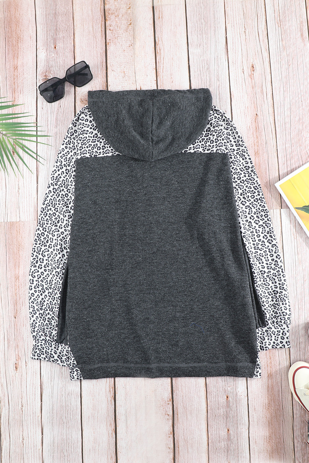 Leopard Print Sleeve Drawstring Hoodie Ins Street