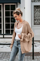 Long Fall Pom-Pom Open Front Knit Cardigan Ins street