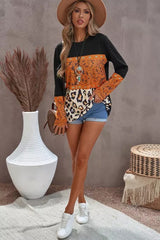 Mixed Print Color Block Long Sleeve Top Ins Street