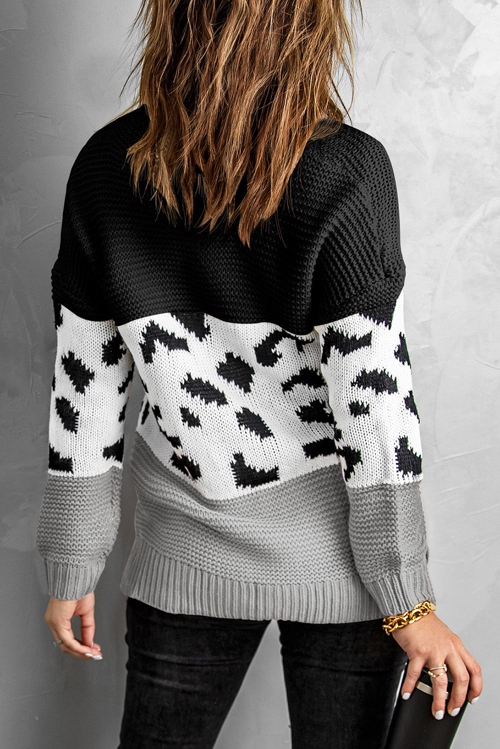 Patterned Color Block Turtleneck Sweater Ins Street