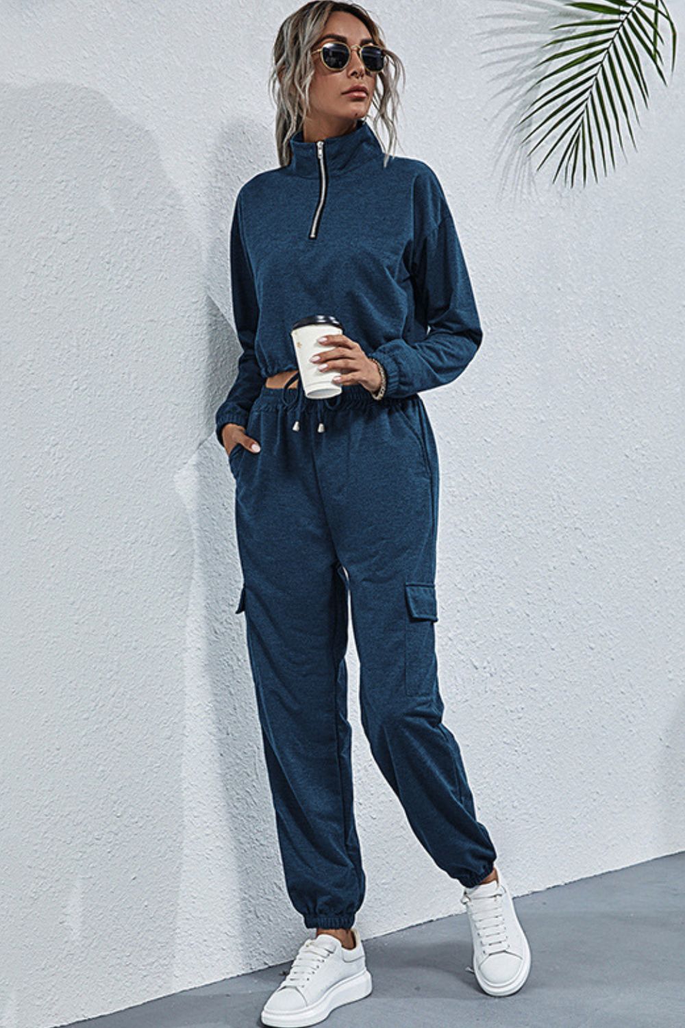 Drawstring Hem Cropped Sweatshirt and Cargo Joggers Set Ins Street