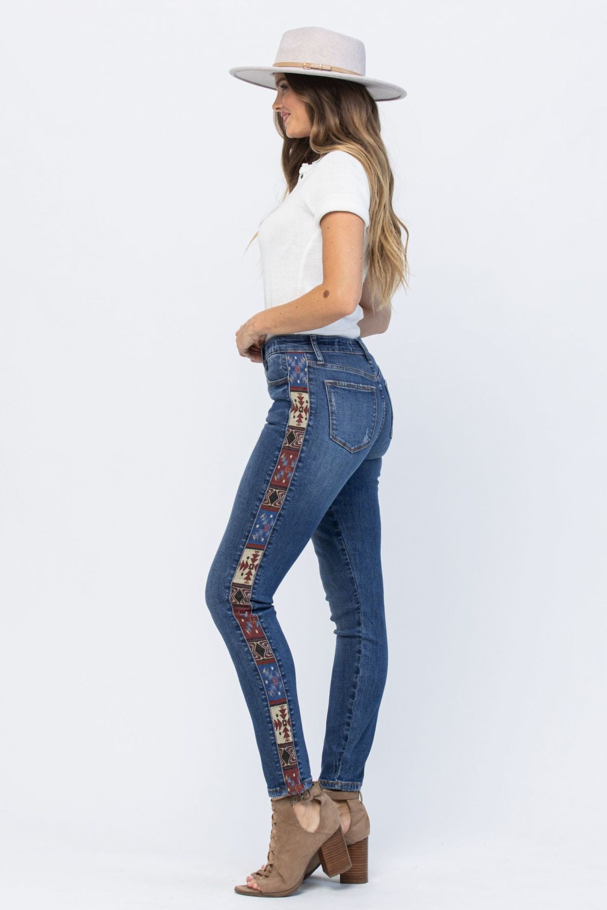 Mid-Rise Rad Embellishment Western Print Relaxed Fit Jeans Ins Street