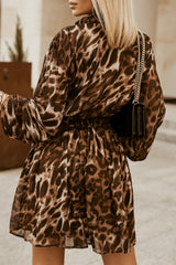 Leopard Buttoned Balloon Sleeve Dress Ins Street