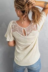 Lace Yoke Flutter Sleeve Textured Top Ins Street