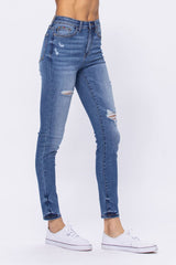 Light Blue Embroidery Pocket Distressed Skinny Jeans Ins Street