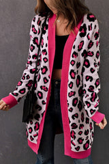 Leopard Contrast Trim Open Front Longline Cardigan Ins Street